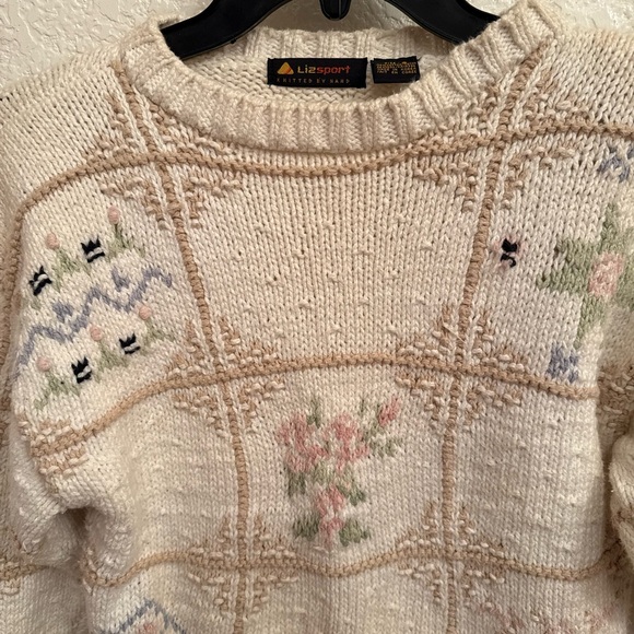 Liz Sports 💯% Handknitted by Hand Cotton Sweater Vintage Crewneck Sweater. - Picture 10 of 12